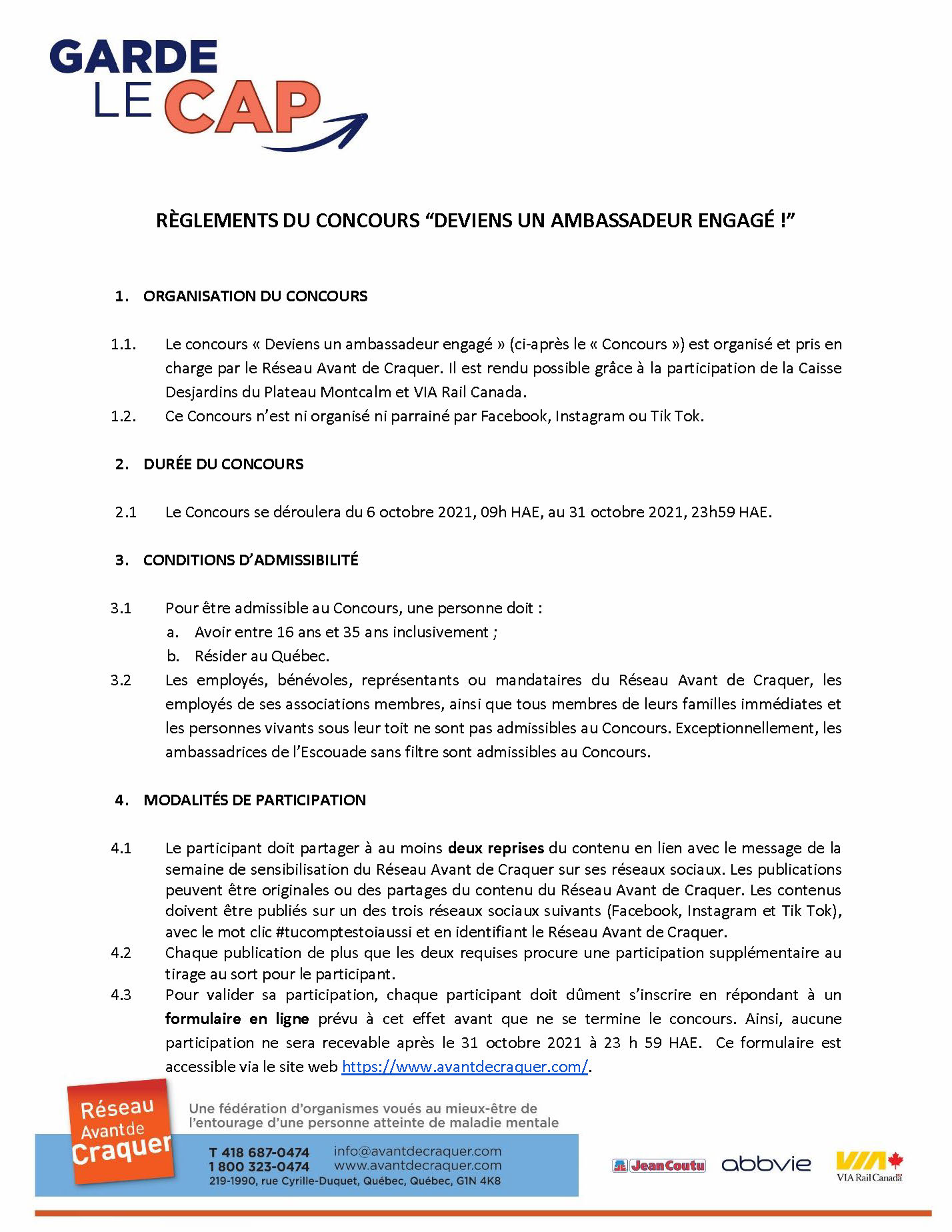 Règlements du concours “Deviens un ambassadeur engagé !”